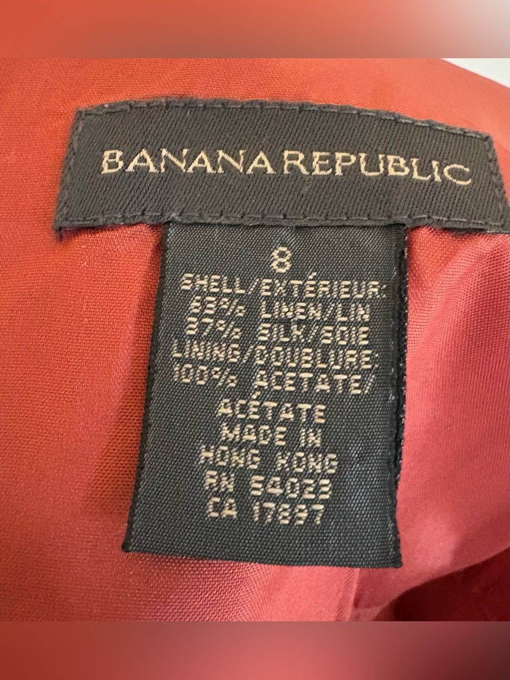 BANANA REPUBLIC, Rust Floral Linen/Silk Dress with Pink & Green Blooms, Size 6 - Picture 3 of 3